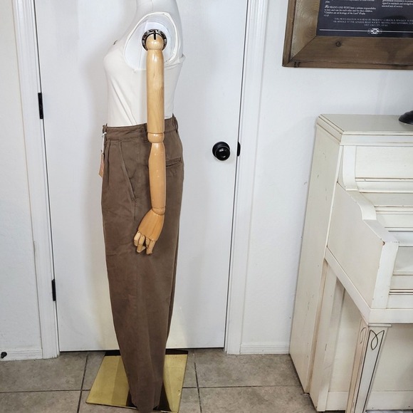 Reformation Montauk Pants NWT Size 26 High Rise Pleated Wide Leg Brown Twill - Picture 3 of 9